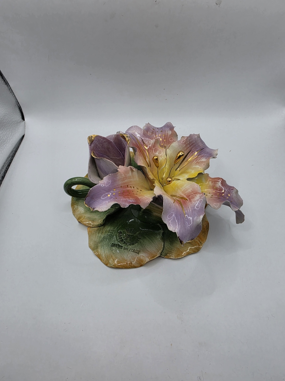 Handcrafted Pink and Yellow Floral Ceramic Sculpture - Home Art